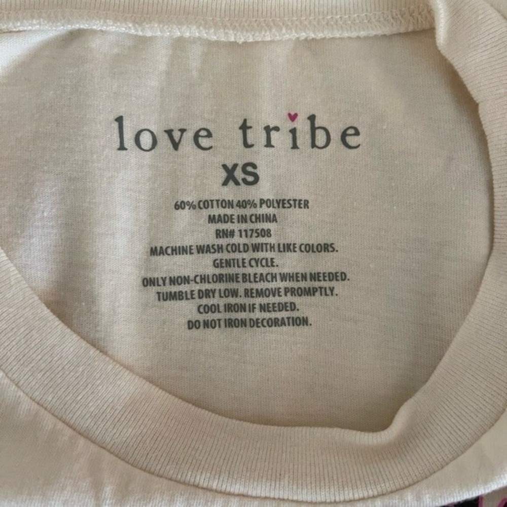LOVE TRIBE Japanese Women's White Graphic T-Shirt (X-SMALL) - Picture 2 of 2